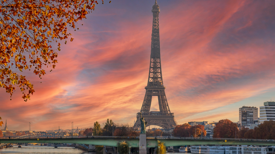 The Eiffel Tower on an orange sky