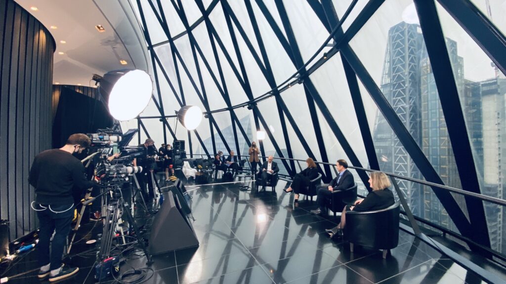 Panel event inside skyscraper building